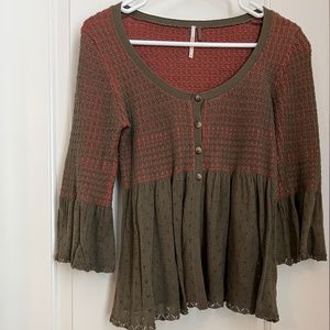 FREE PEOPLE Knit Babydoll Boho Bell Sleeve Sweater Small